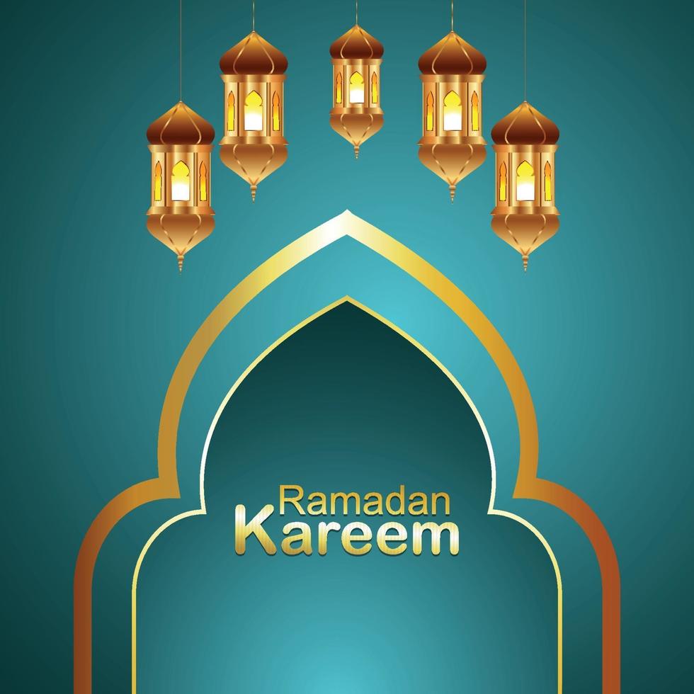 illustrazione vettoriale di ramadan kareem con lanterna dorata creativa