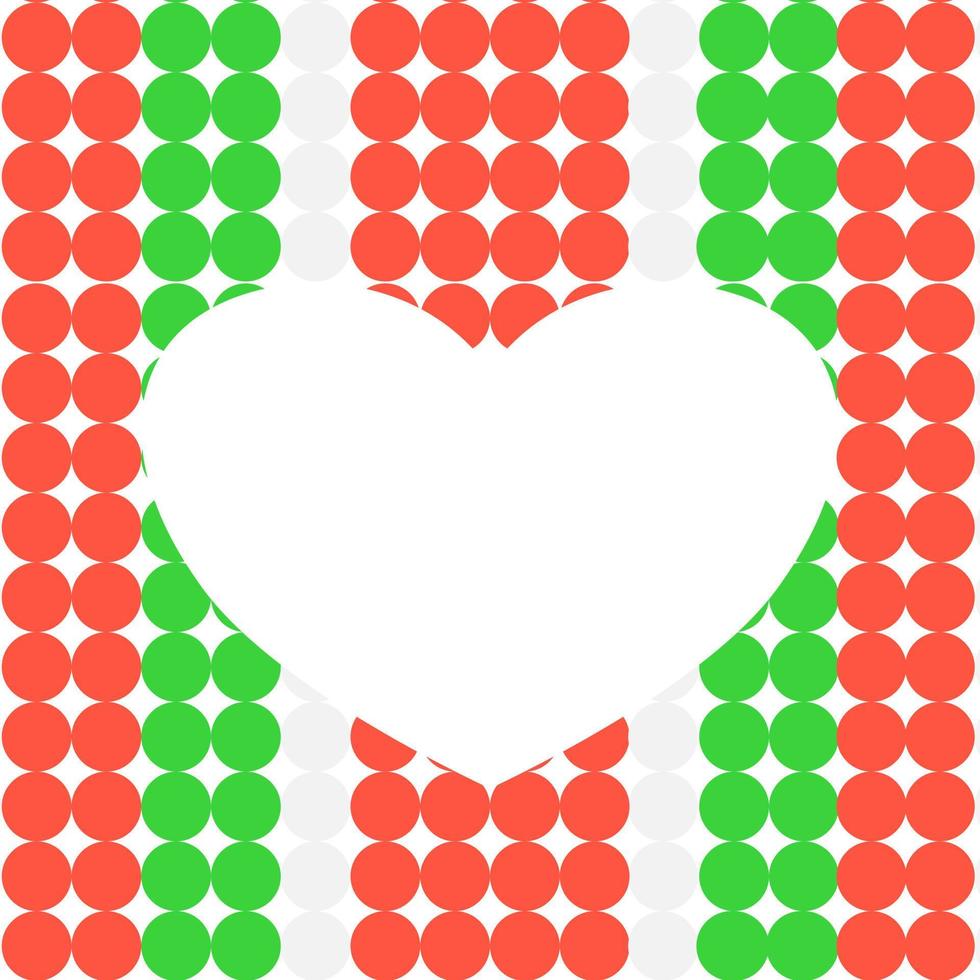 Natale celebrare verde e rosso tema dolce cuore forma telaio immagine con copia spazio su bianca sfondo. cerchio a pois senza soluzione di continuità modello per sfondo e regalo carta. amore San Valentino vettore