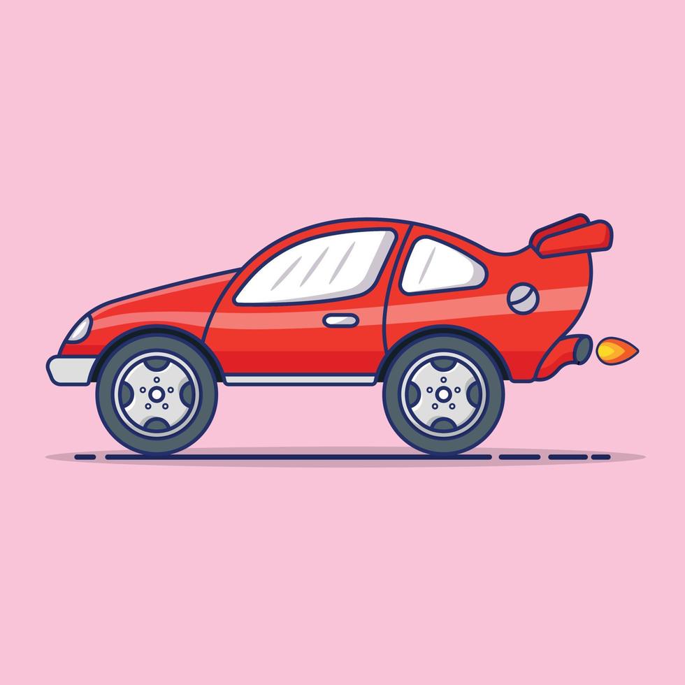 auto veicolo cartone animato vettore icona illustrazione, classico rosso auto nel cartone animato stile, gli sport auto cartone animato vettore icona illustrazione. mezzi di trasporto oggetto piatto vettore