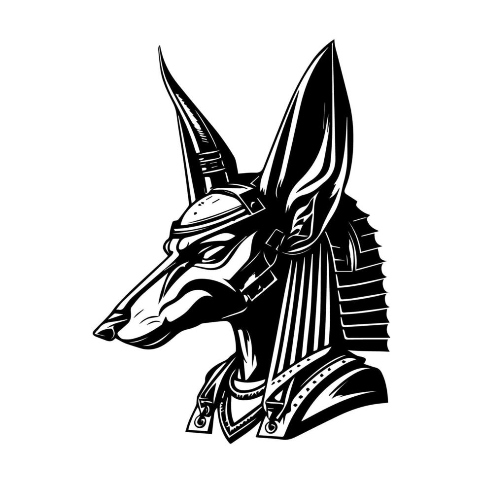 ipnotizzante e Impressionante mano disegnato linea arte illustrazione di anubis testa, in mostra il antico egiziano delle divinità energia e mistero vettore