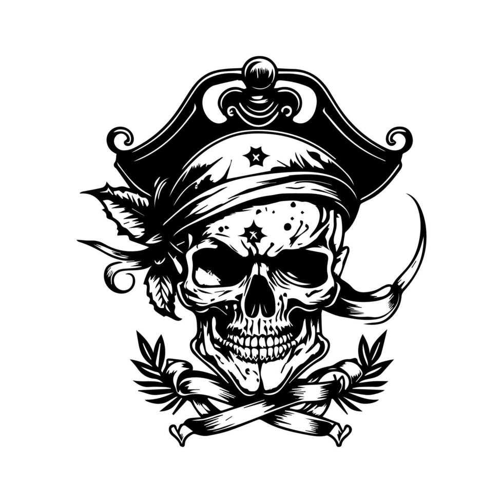 degno di nota e minaccioso mano disegnato linea arte illustrazione di un' pirata cranio, evocando un' senso di Pericolo e avventura su il alto mari vettore