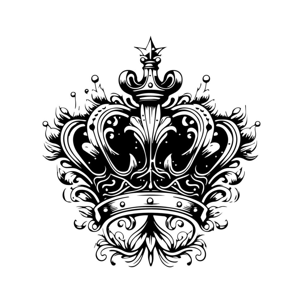 un' bellissimo corona nel nero e bianca linea arte, mano disegnato illustrazione, in forma per un' re o Regina vettore
