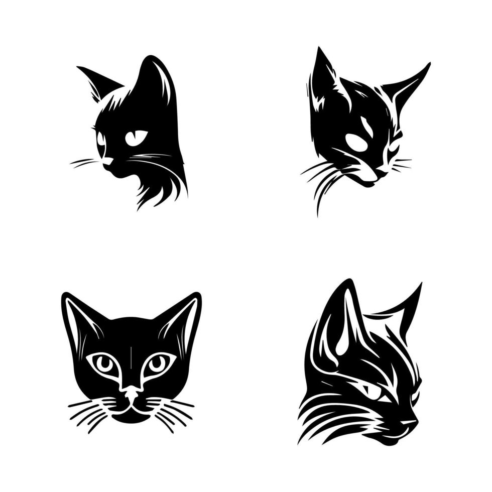 Inserisci alcuni felino fiuto per il tuo progetto con nostro gatto testa logo silhouette collezione. mano disegnato con amore, queste illustrazioni siamo sicuro per Inserisci un' toccare di grazia e eleganza vettore
