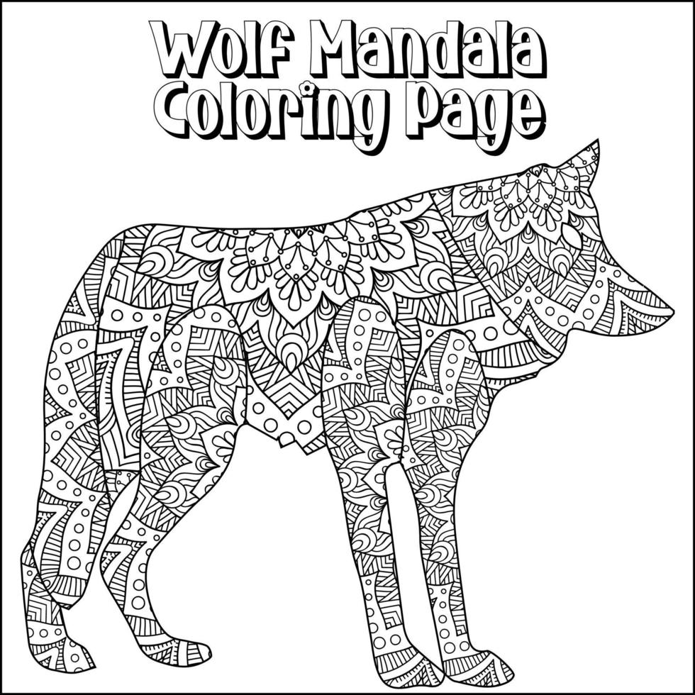 lupo mandala colorazione pagina per bambini vettore