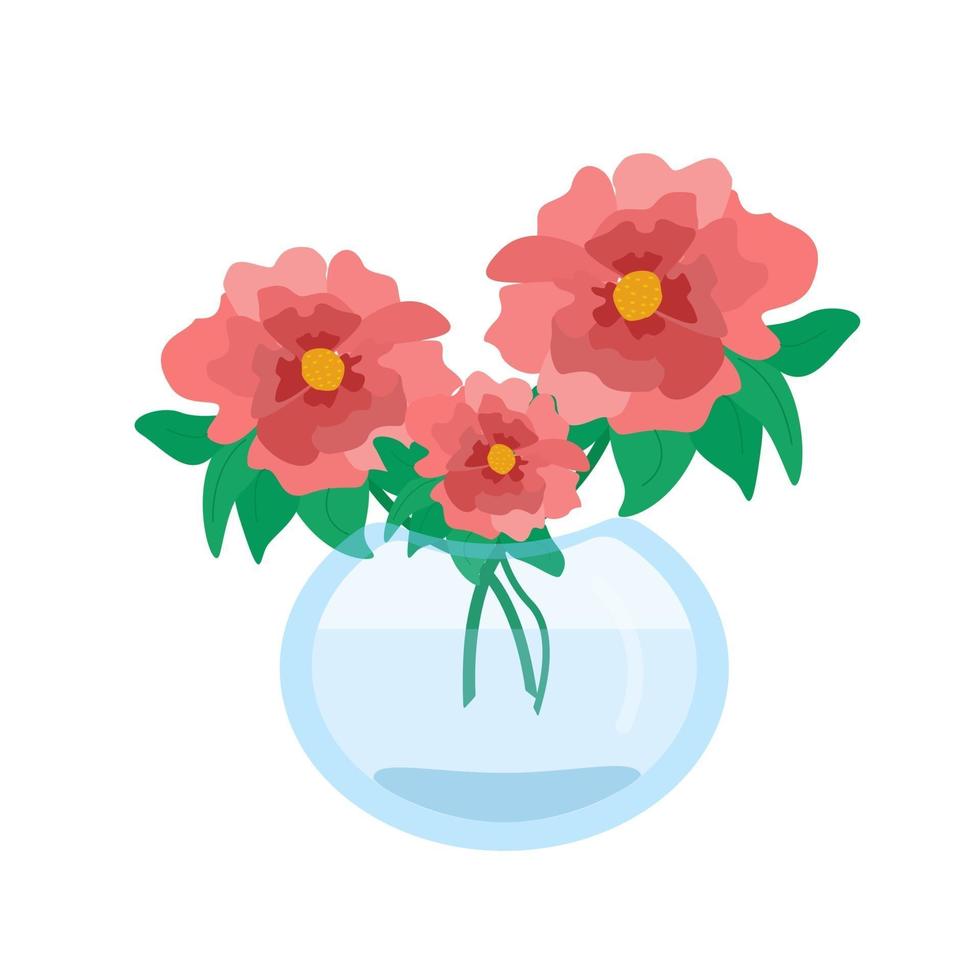 bellissimi fiori in un vaso, un mazzo di papaveri rossi fiori da giardino carino, oggetto vettoriale in uno stile piatto su uno sfondo bianco.
