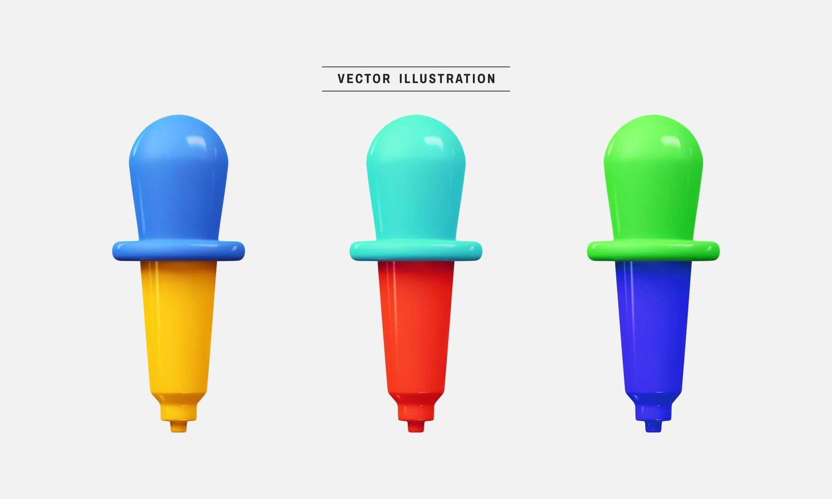 colorato contagocce 3d icona impostare. realistico design elementi collezione. vettore illustrazione nel cartone animato minimo stile