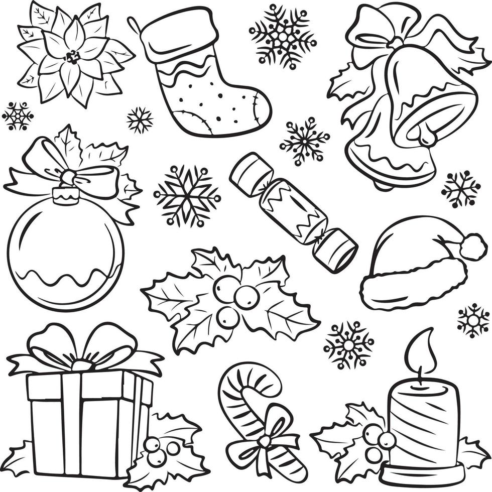 vettore illustrazione di Natale cose come come Natale regalo, shock, caramella, campana, eccetera. adatto per colorazione prenotare, colorazione pagine, eccetera