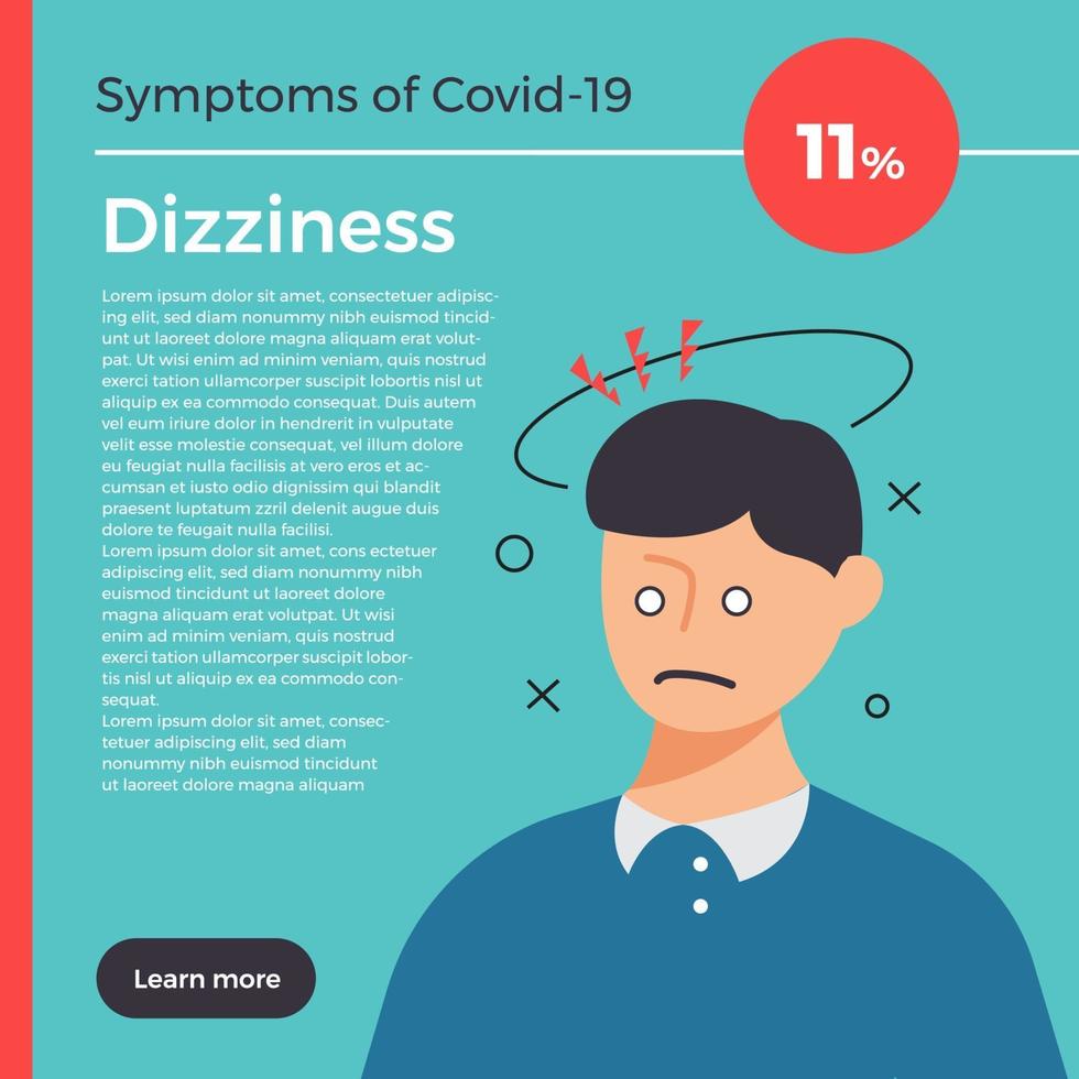 sintomi di infografica vettoriale di covid-19. informazioni sul design piatto del coronavirus.