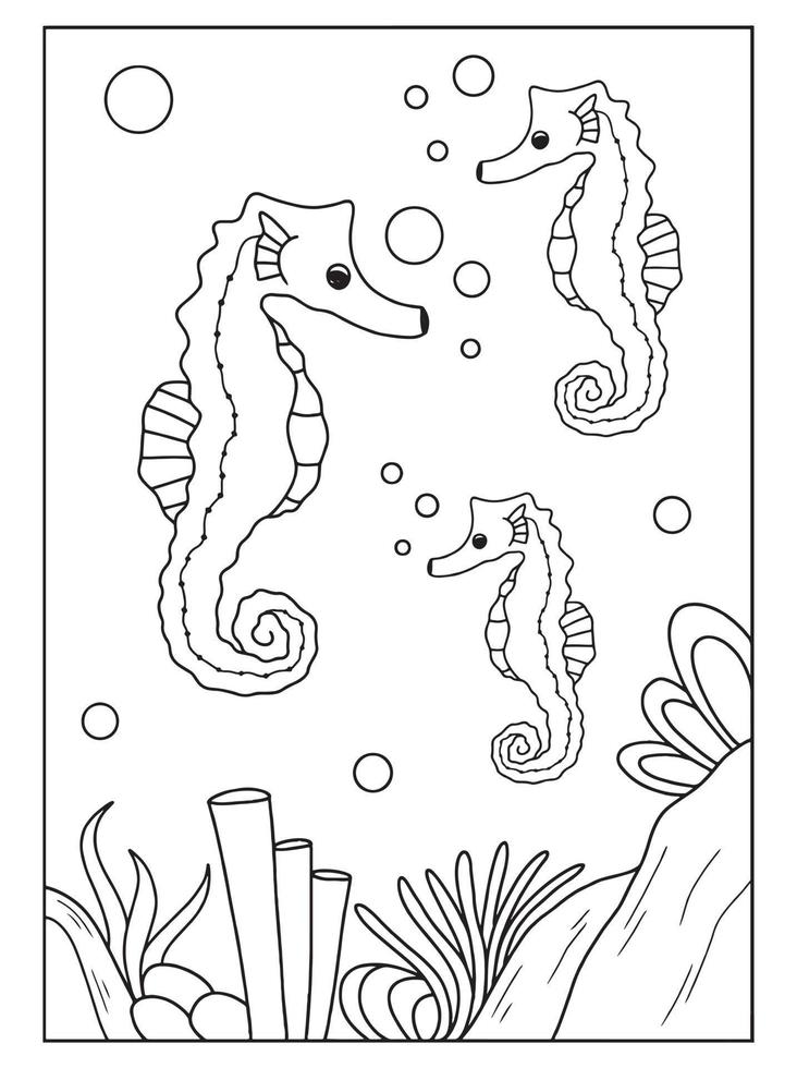 vettore illustrazione di cavallucci marini. adatto per colorazione prenotare, colorazione pagine, eccetera