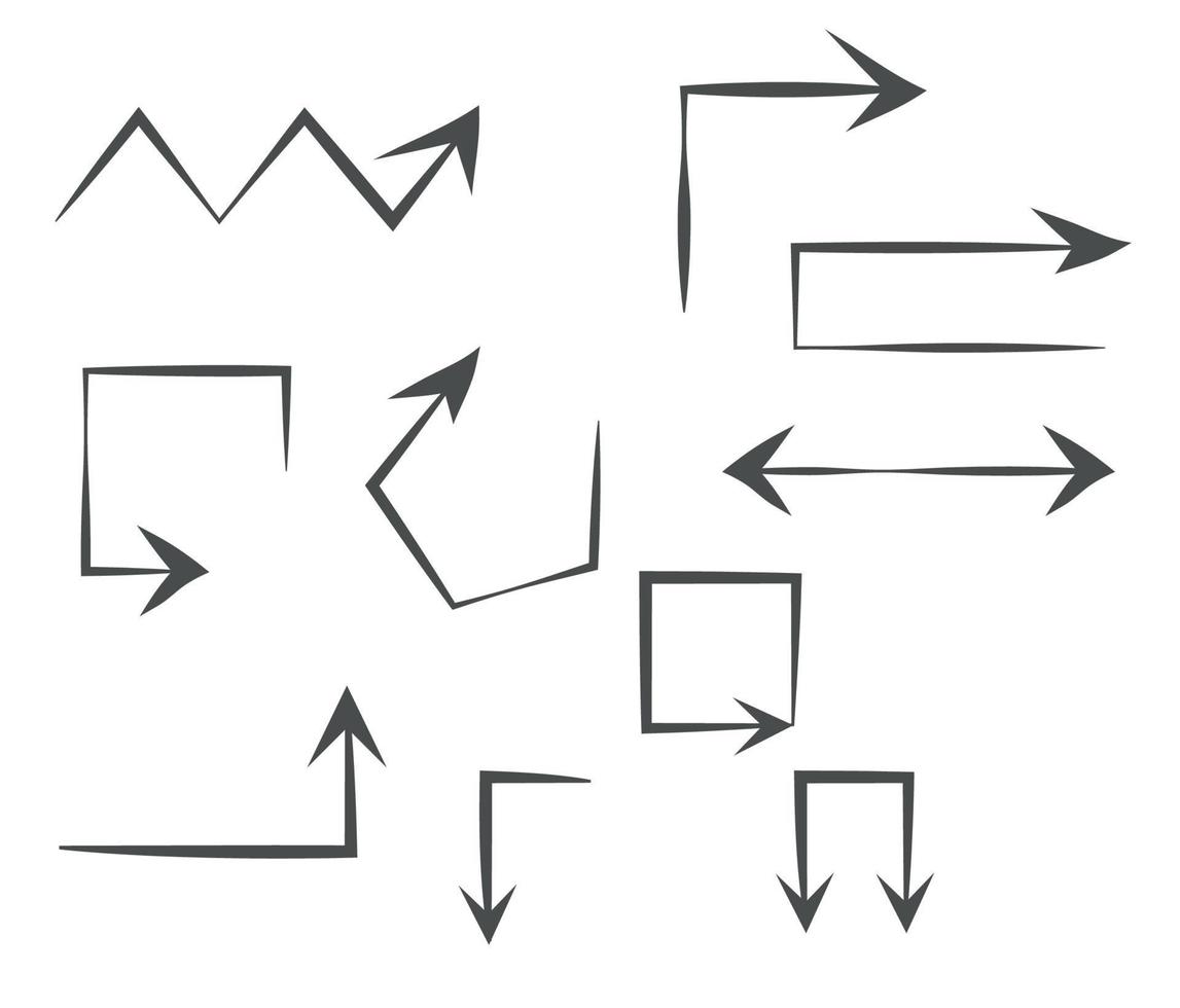 Infografica elementi su isolato bianca sfondo, semplice frecce. linea arte stile. impostato di diverso puntatori e frecce. nero e bianca illustrazione. scarabocchi vettore