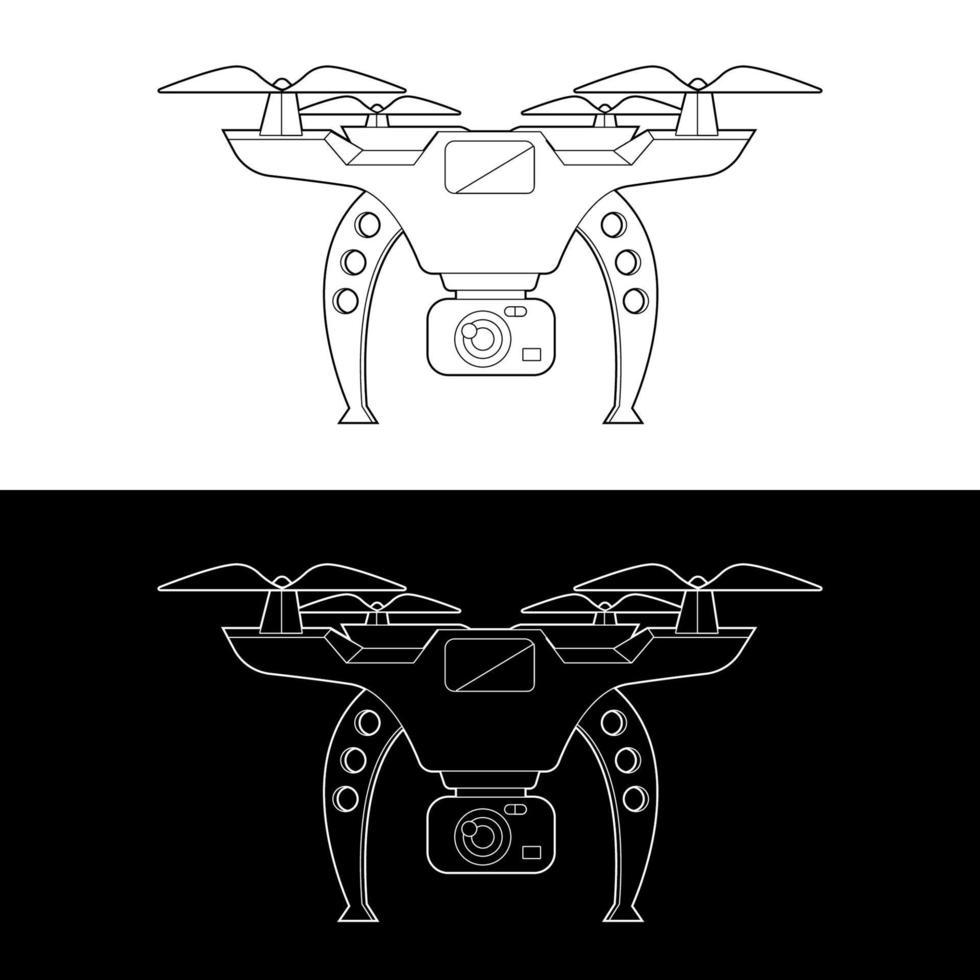 set di icone vettoriali droni, contorno bianco e nero
