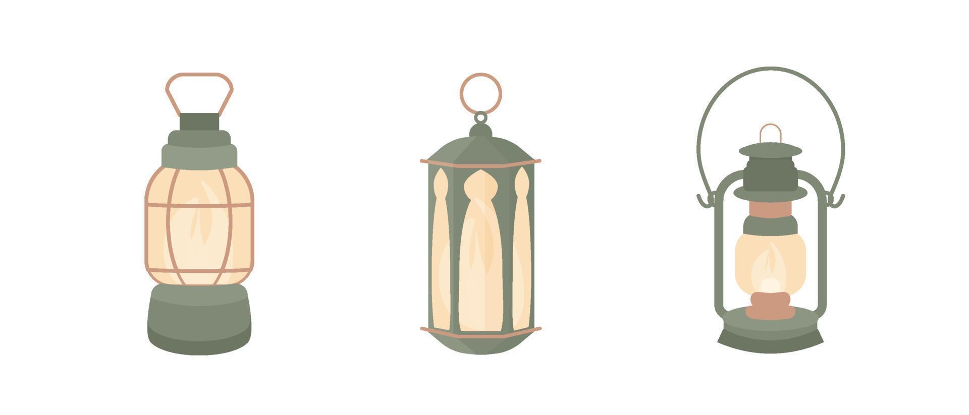 Ramadan kareem lanterna impostato nel islamico stile. vettore leggero lampada