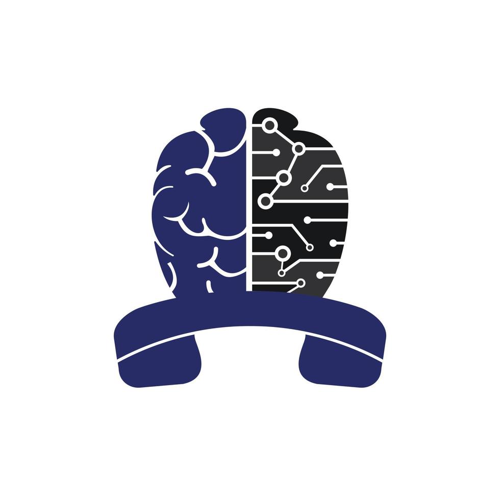 cervello chiamata vettore logo design modello. Tech comunicazione logo concetto.