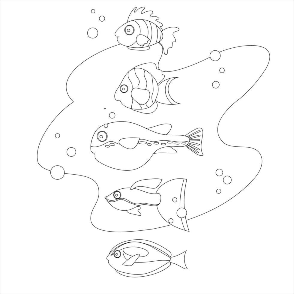 impostato di marino animali e pesce nel nero e bianca vettore