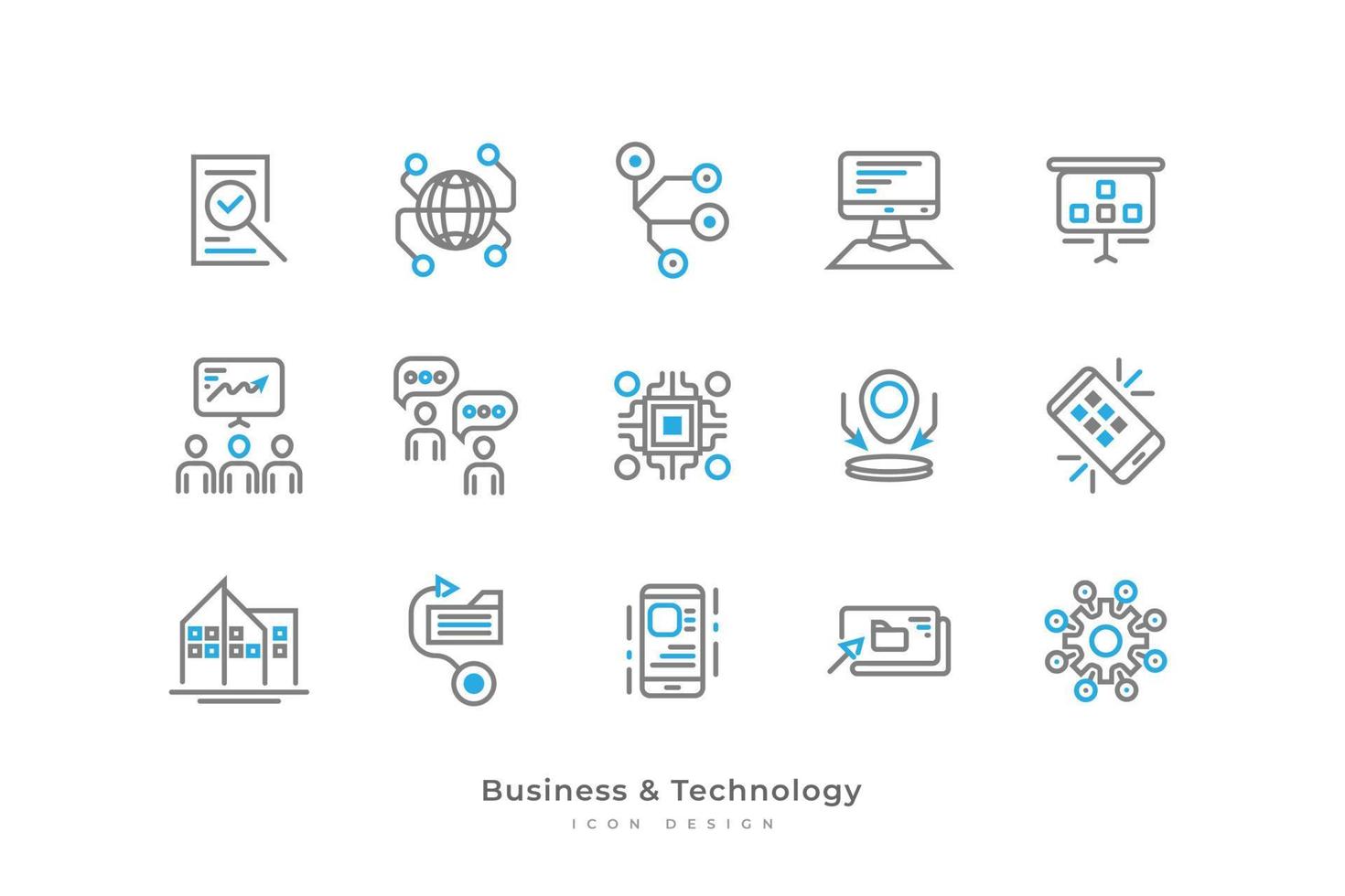 impostato di attività commerciale e tecnologia icone con semplice linea stile. contiene computer, dati, connessione, Comunità, microchip, smartphone, configurazione e Di Più vettore