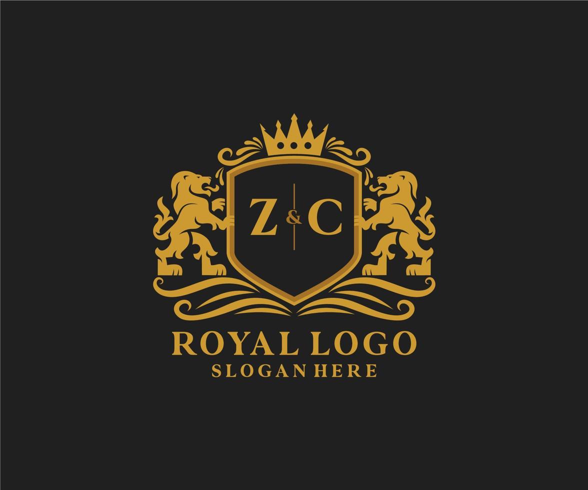 iniziale zc lettera Leone reale lusso logo modello nel vettore arte per ristorante, regalità, boutique, bar, Hotel, araldico, gioielleria, moda e altro vettore illustrazione.