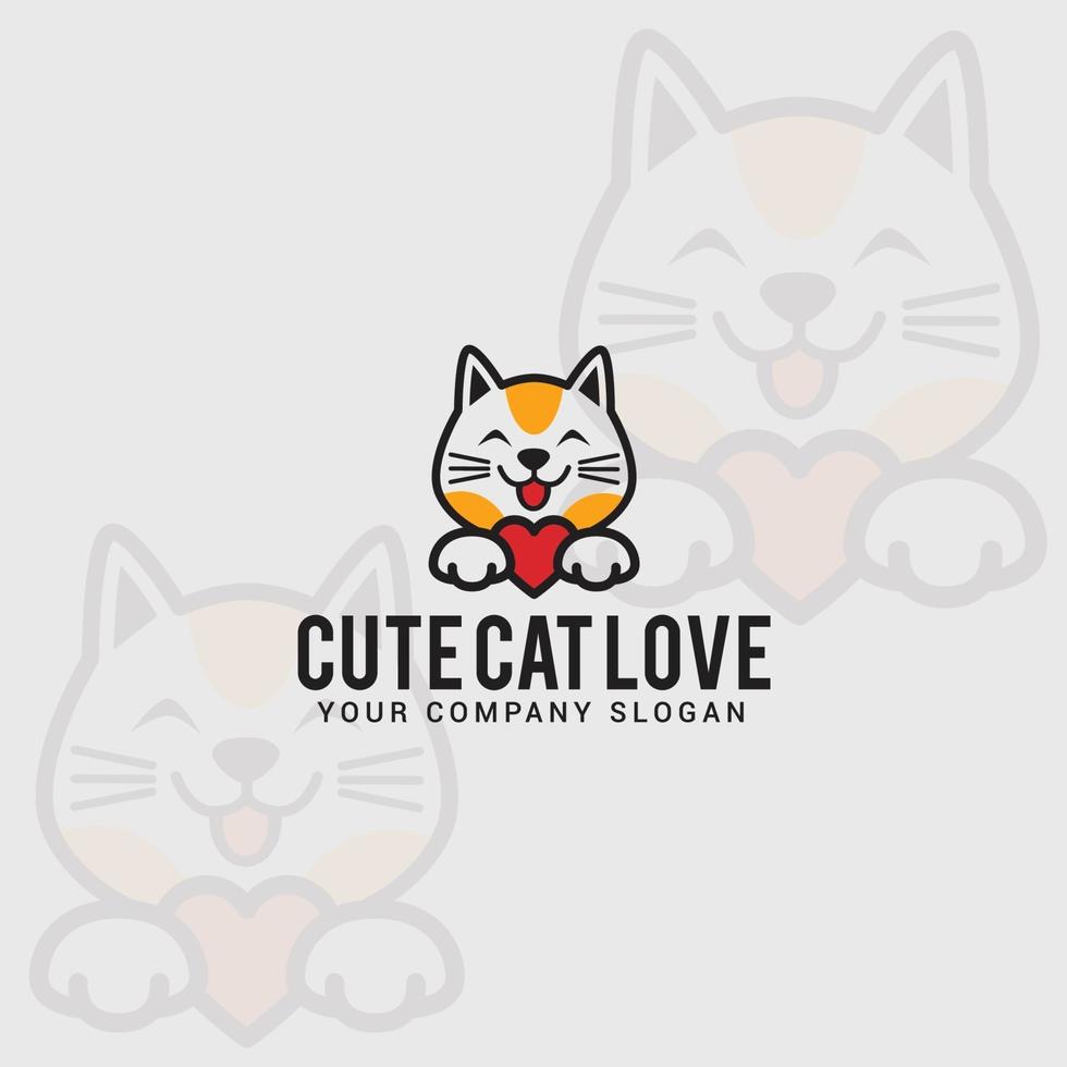 modello di disegno vettoriale logo carino-gatto-amore