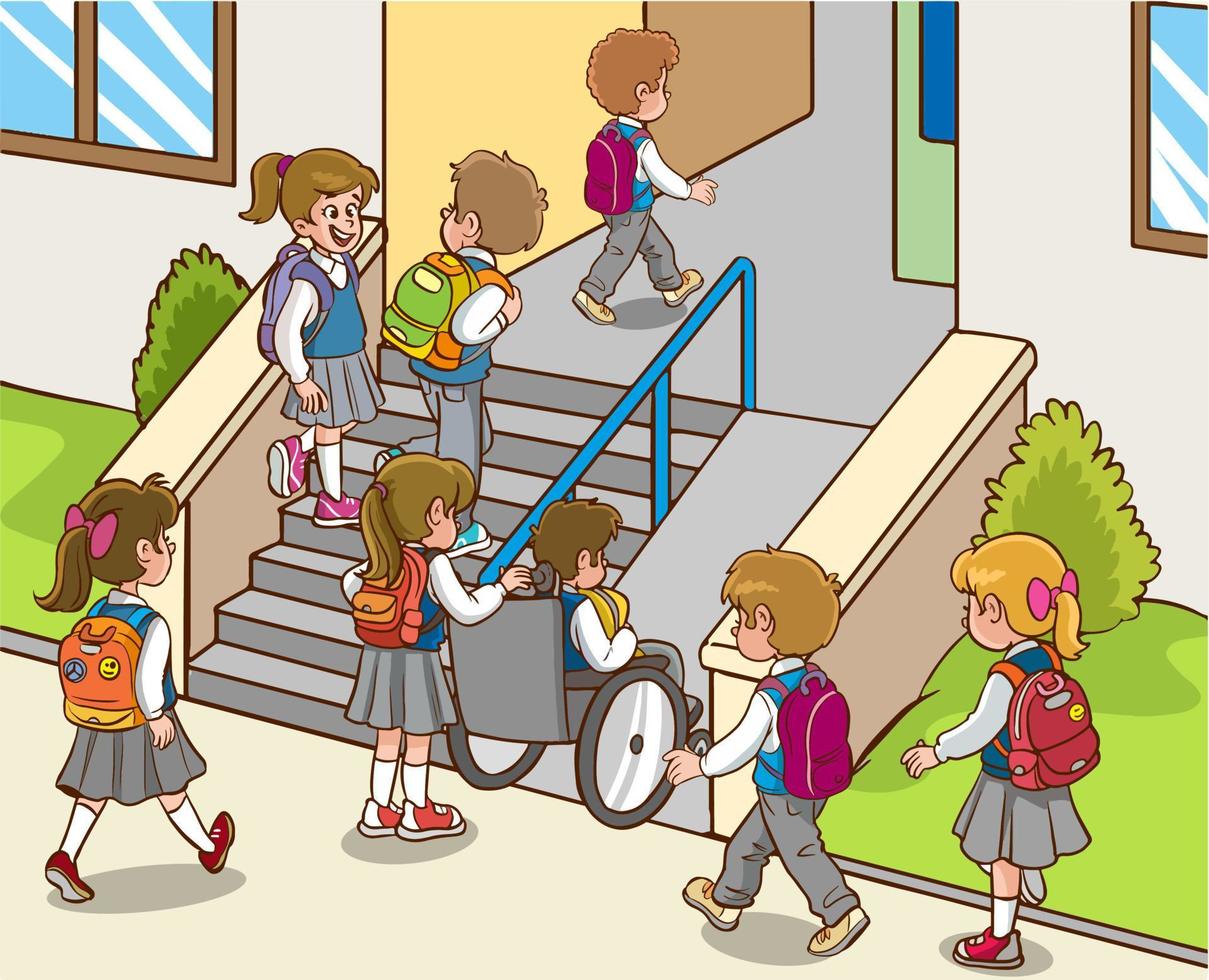 bambini andando per scuola cartone animato vettore