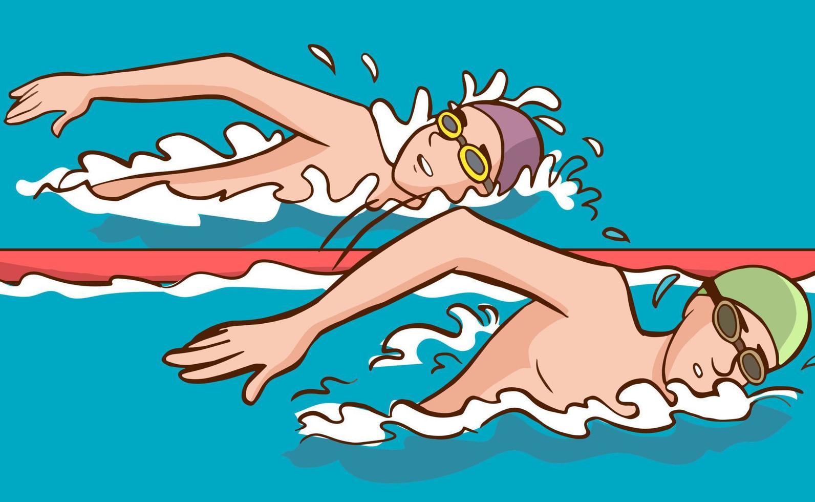 nuotatore nuoto nel piscina cartone animato vettore