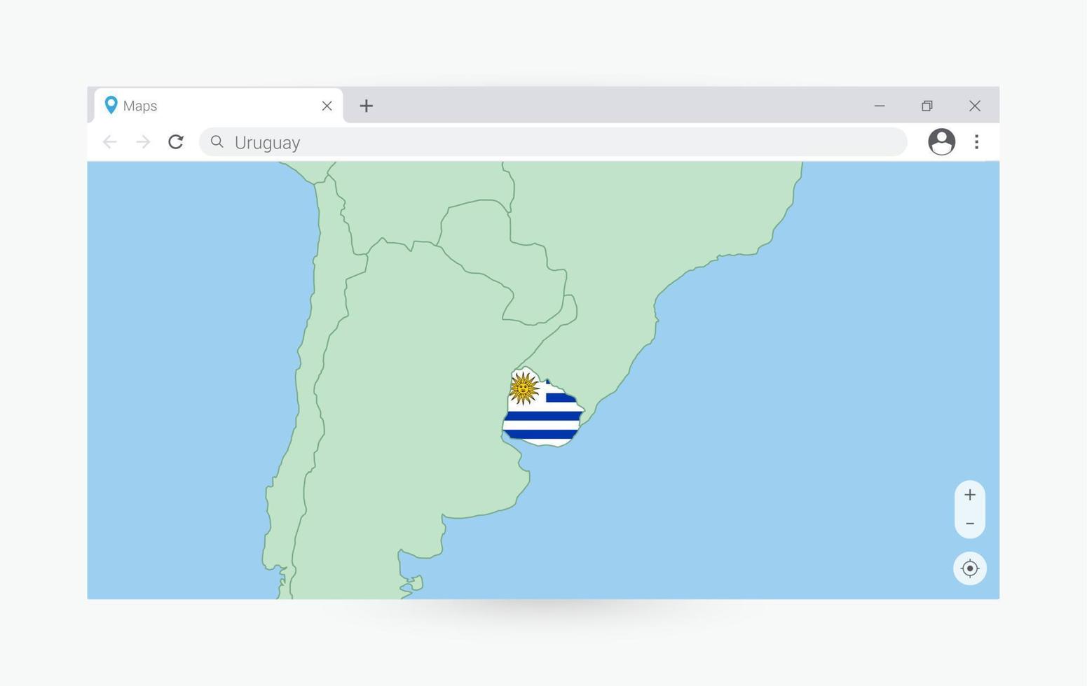 del browser finestra con carta geografica di Uruguay, ricerca Uruguay nel Internet. vettore