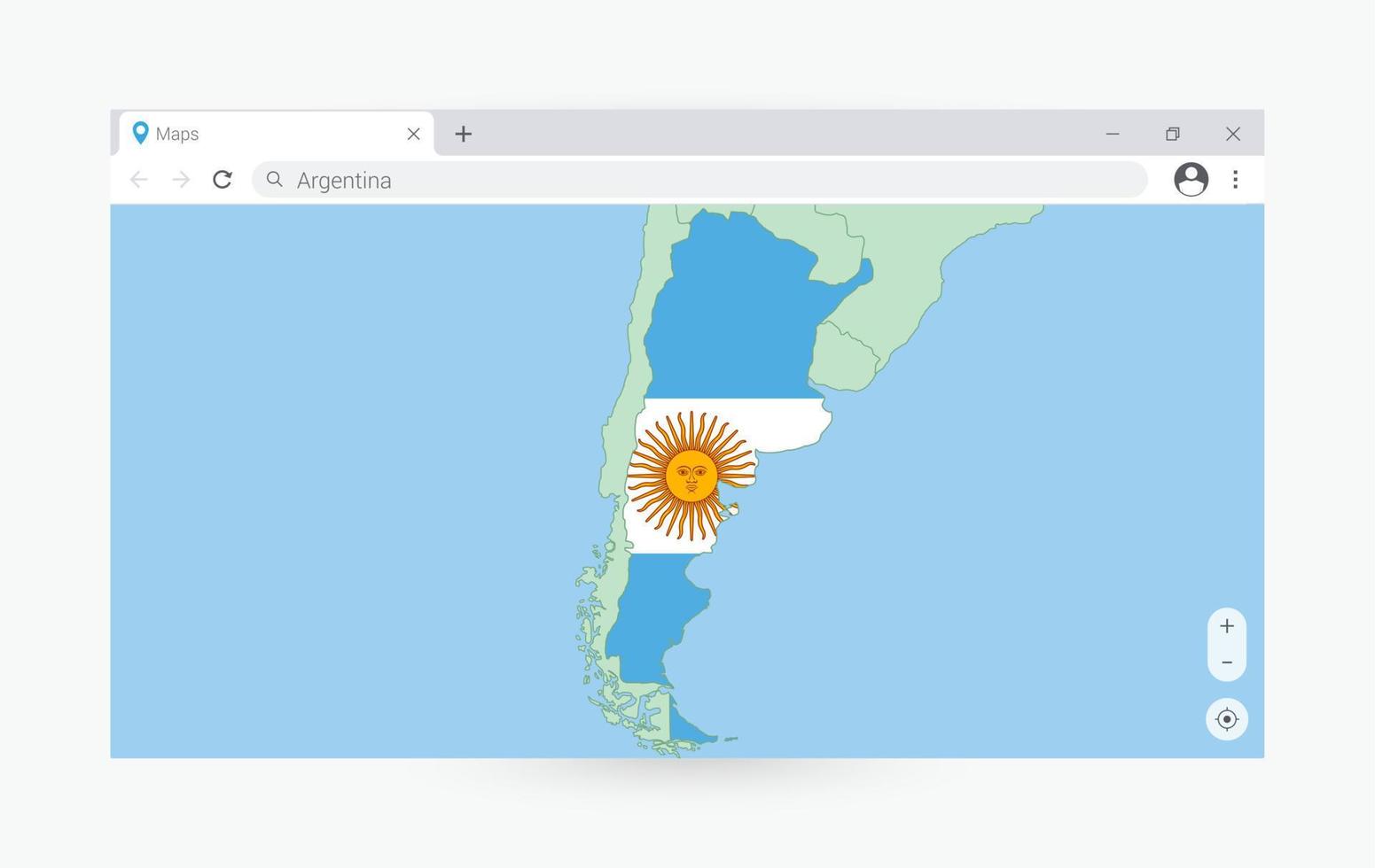 del browser finestra con carta geografica di argentina, ricerca argentina nel Internet. vettore