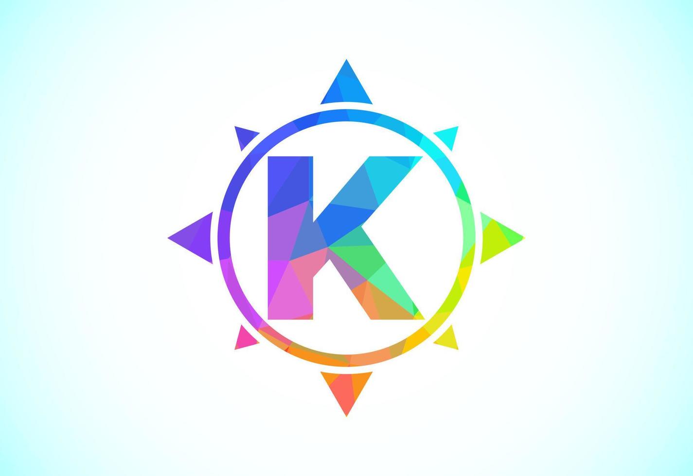 poligonale alfabeto K nel un' bussola. Basso poli stile bussola logo cartello simbolo. vettore logo design