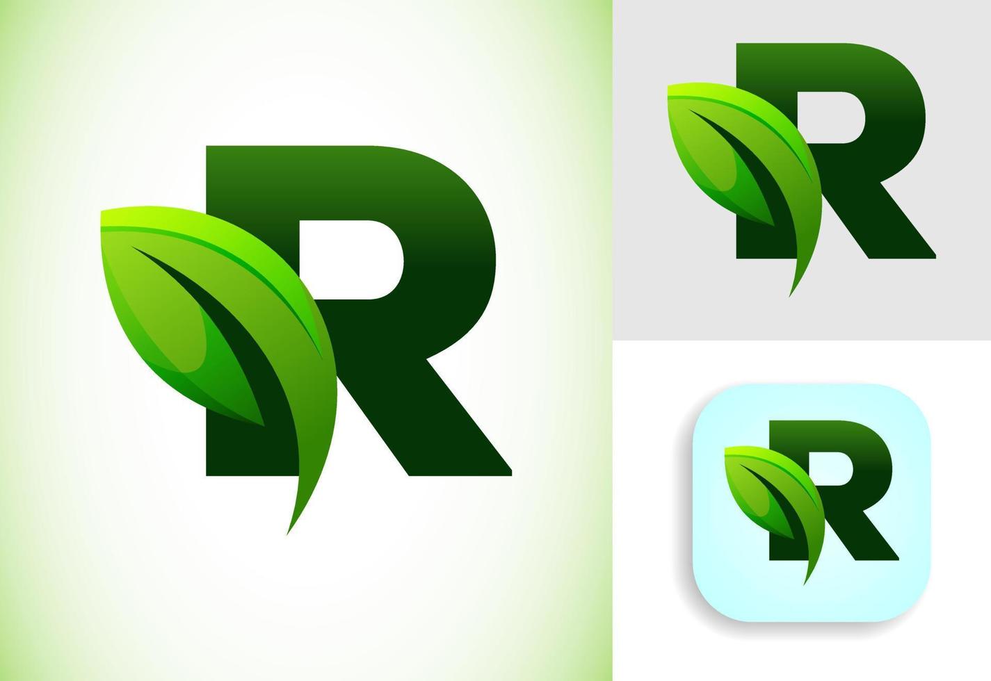 iniziale r alfabeto con un' foglia. eco-friendly logo concetto. grafico alfabeto simbolo per attività commerciale e azienda identità. vettore