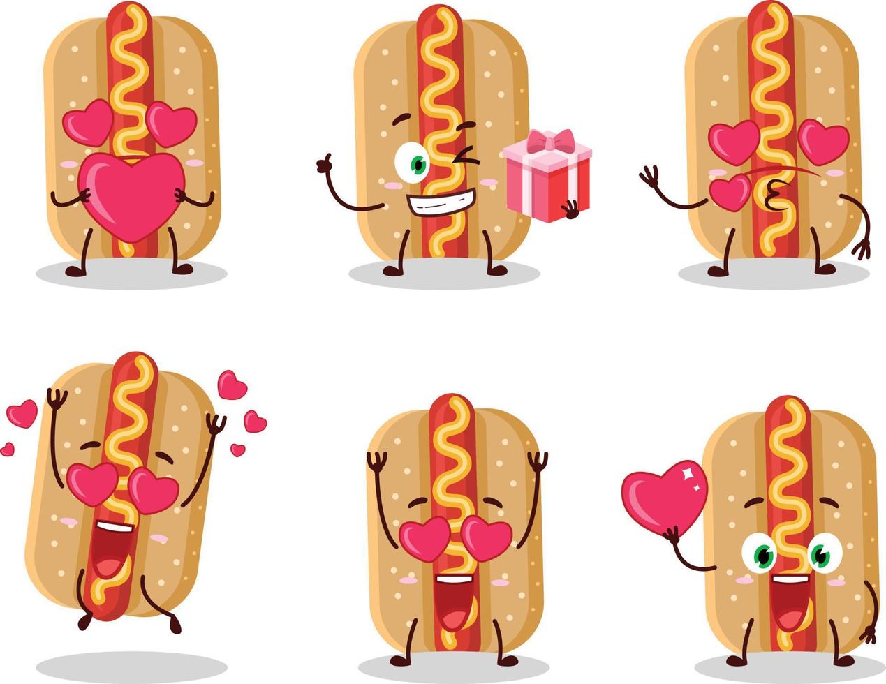 hot dog cartone animato personaggio con amore carino emoticon cartone animato personaggio con amore carino emoticon vettore