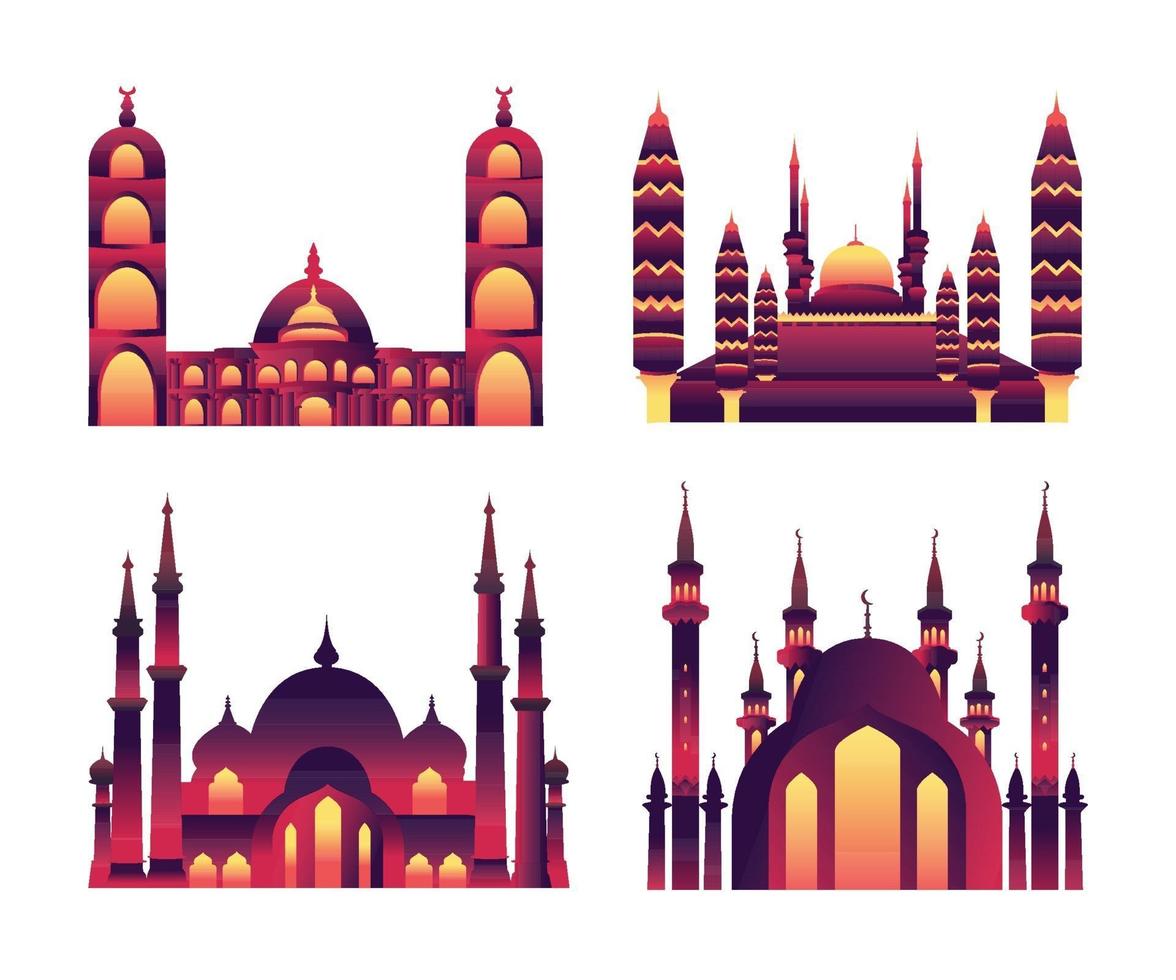 collezione di costruzione moschea islamica elegante piatto moderno vettore