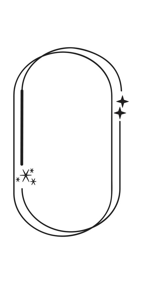 moderno minimalista estetico linea telaio elementi, di moda lineare montatura con stelle, geometrico le forme. arco telaio con scintille per sociale media o manifesto disegno, semplice decorativo telaio con boho stile vettore