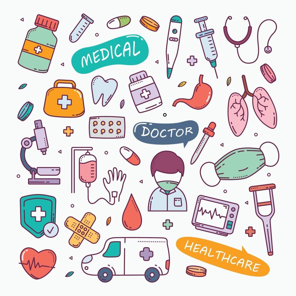 illustrazione vettoriale disegnato a mano di doodle medico