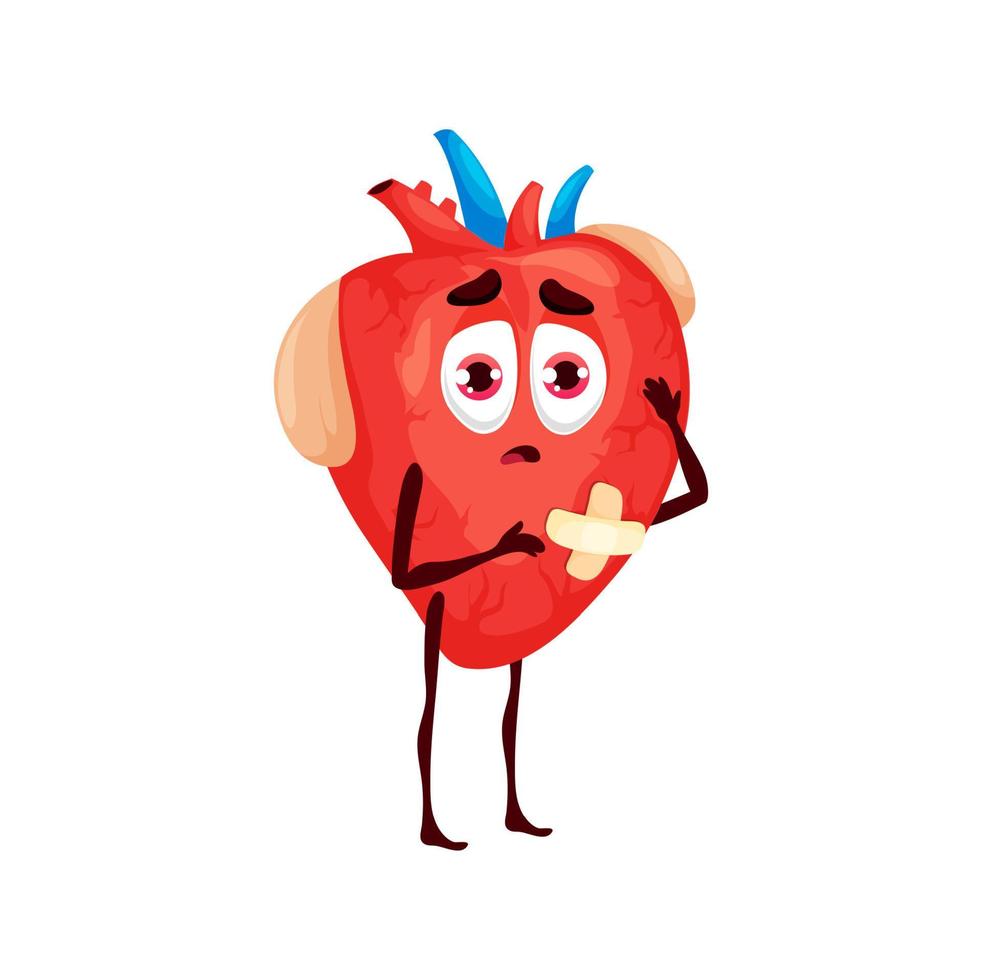 cuore malato corpo organo carattere, cartone animato personaggio vettore