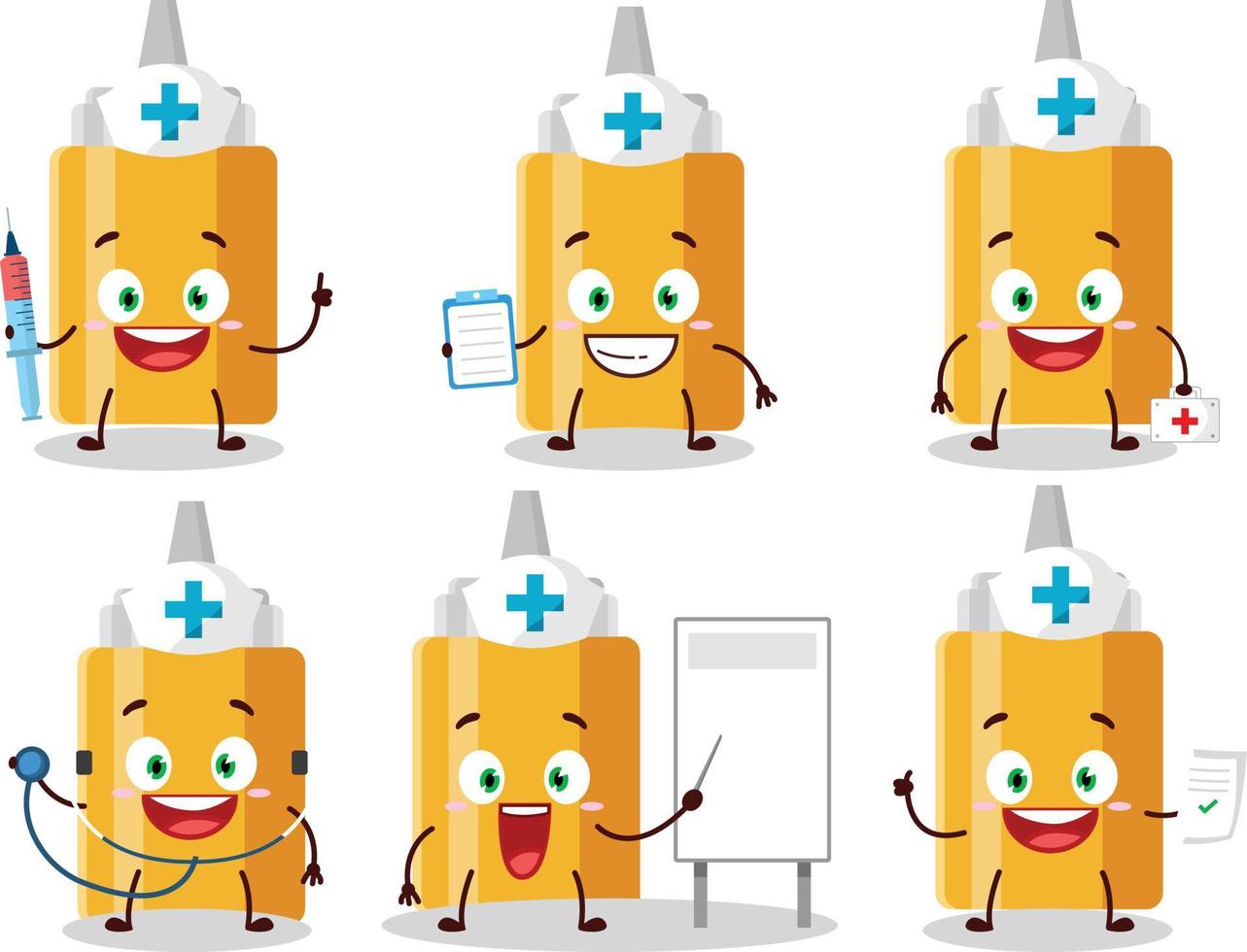 medico professione emoticon con Maionese bottiglia cartone animato personaggio vettore
