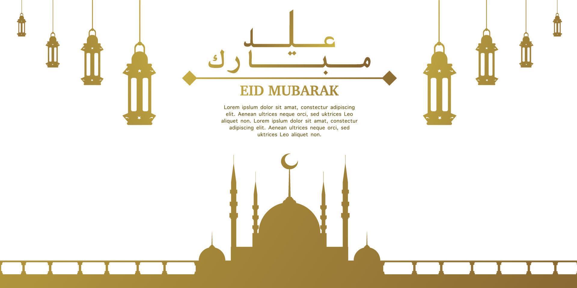 eid mubarak illustrazione con d'oro colorato moschea e lanterna silhouette, eid saluto striscione, invito modello, sociale media, eccetera. eid mubarak a tema piatto vettore illustrazione.