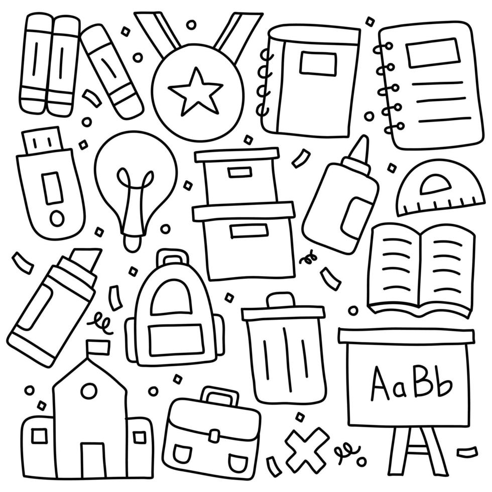 doodle set di simboli della scuola vettore