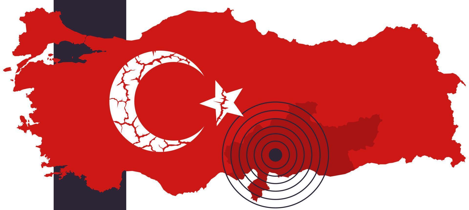 tacchino e Siria terremoto bandiera con terremoto rosso la zona. vettore illustrazione di il carta geografica di tacchino con il posto di il terremoto.