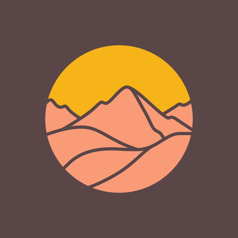 montagna deserto sabbia tramonto cerchio moderno minimo colorato logo design vettore