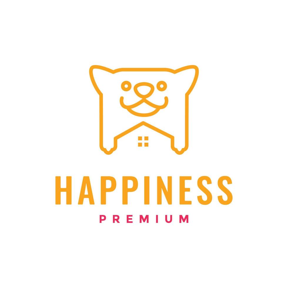 testa animali domestici cane canino zampa cucciolo casa gabbia Sorridi contento cartone animato portafortuna linea arte logo design vettore