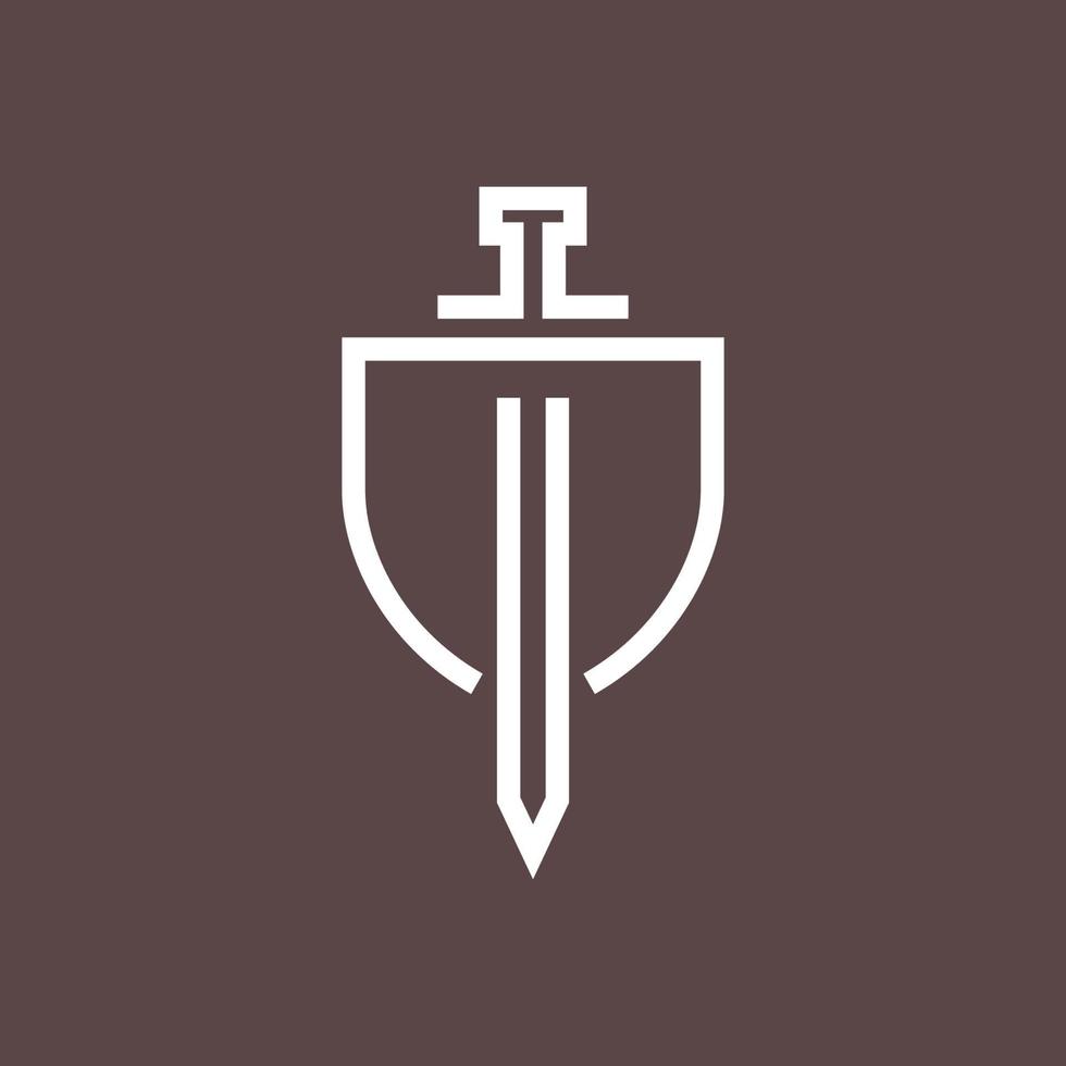 scudo guardia sicuro spada regno linea minimo logo design vettore