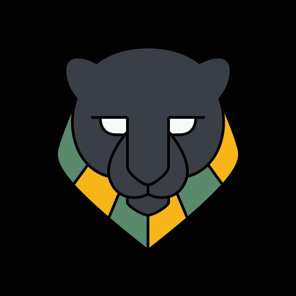 animale bestia natura giungla carnivoro pantera leopardo testa geometrico piatto logo design vettore