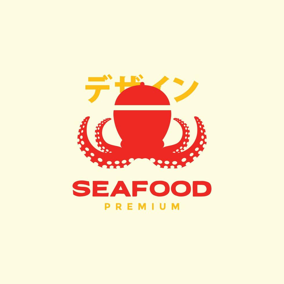 polpo tentacolo frutti di mare cibo la minestra gusto Giappone ciotola logo design vettore