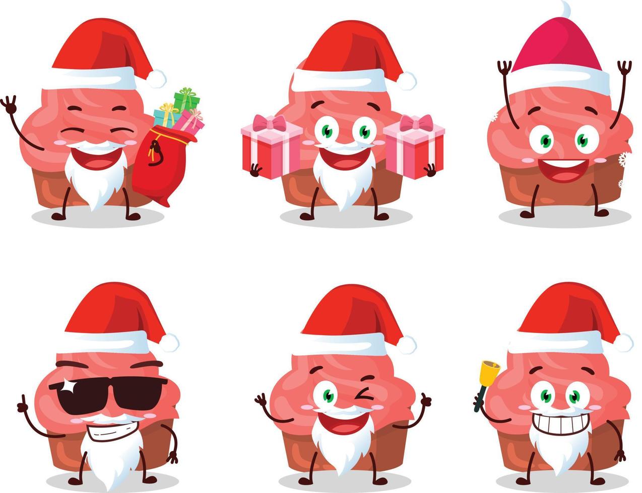 Santa Claus emoticon con fragola torta cartone animato personaggio vettore