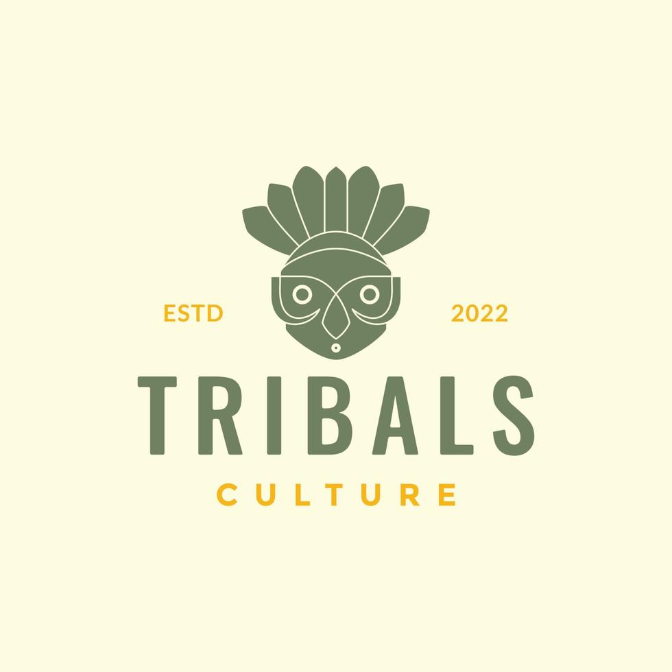 maschera tribù cultura tradizionale rurale nell'entroterra etnico portafortuna cartone animato colorato fricchettone logo design vettore