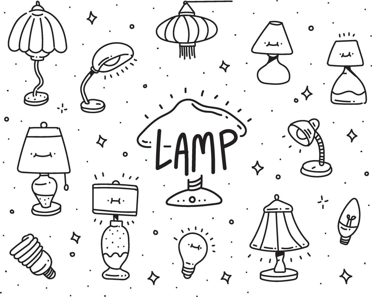 set di lampada doodle. lampada in stile doodle vettore