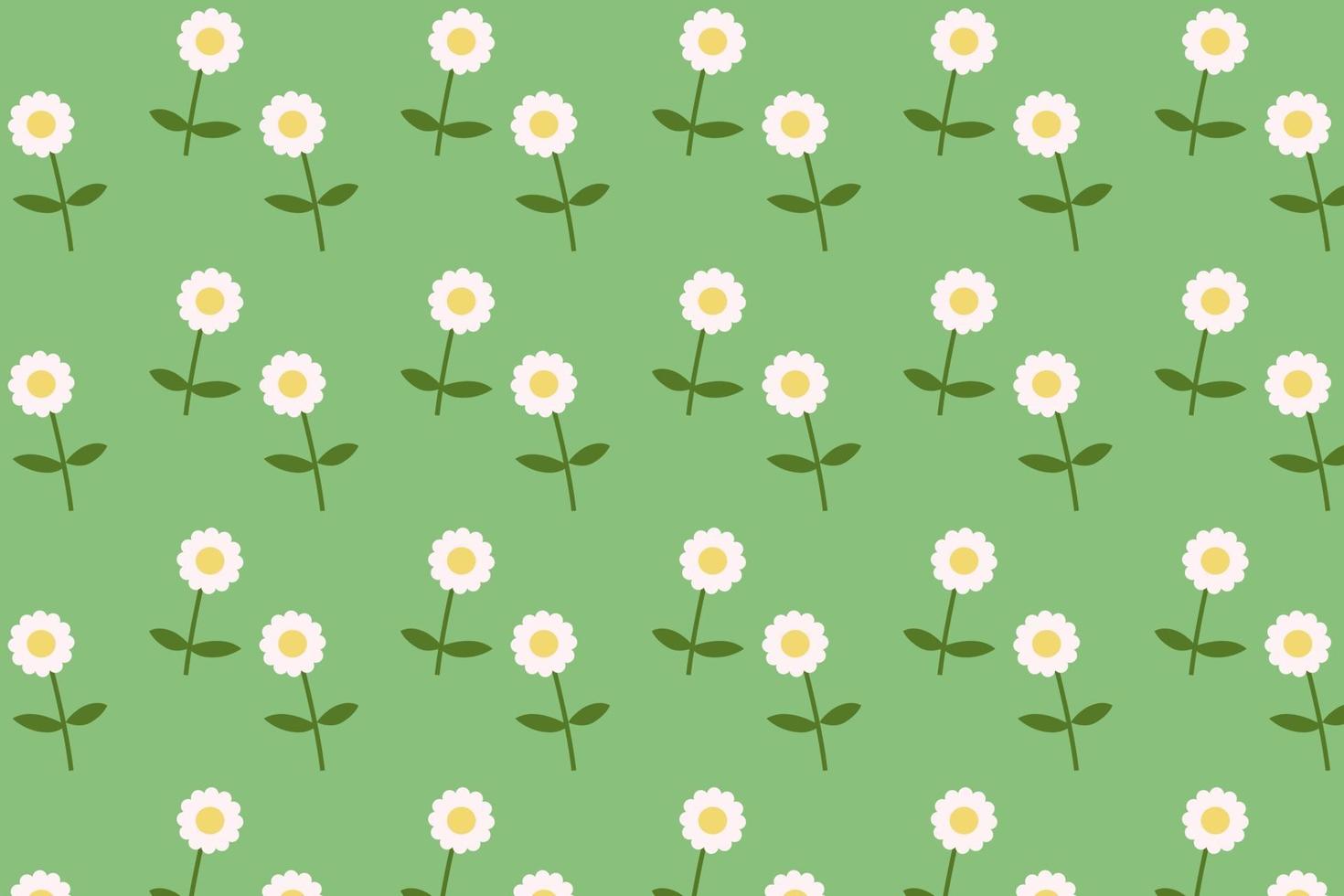 margherita in fiore modello stile piatto vettore di sfondo tessuto di fiori con sfondo verde