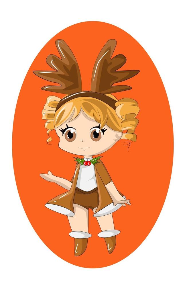 chibi natale con costume da cervo vettore