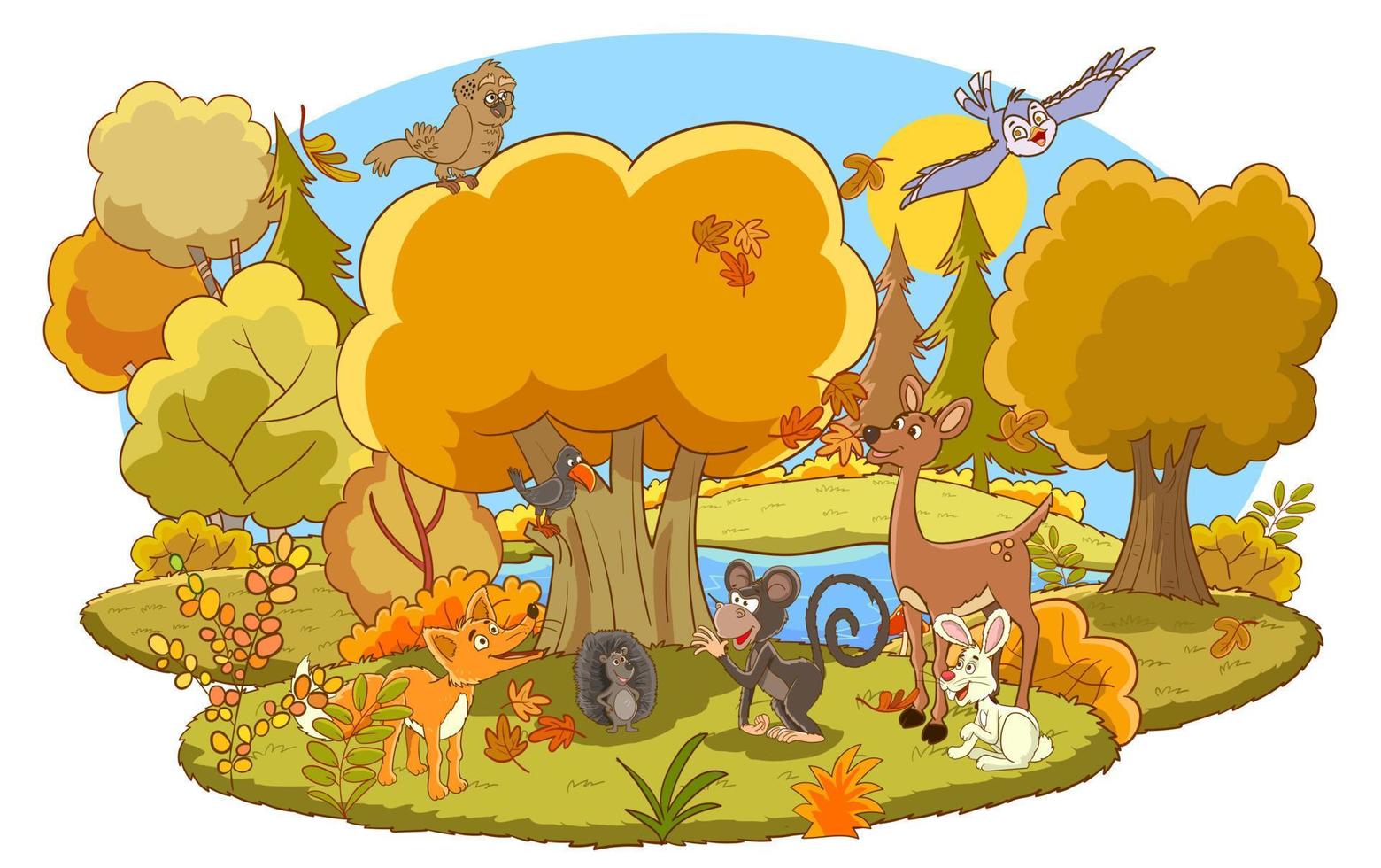 animali nel il foresta nel autunno.racconto vettore illustrazione