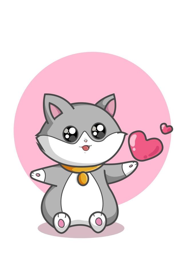 gatto bianco grigio con illustrazione vettoriale amore