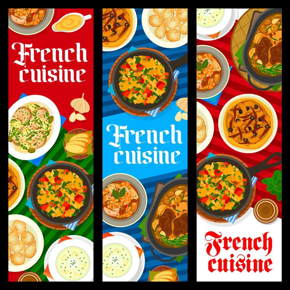 francese cucina ristorante cibo verticale banner vettore