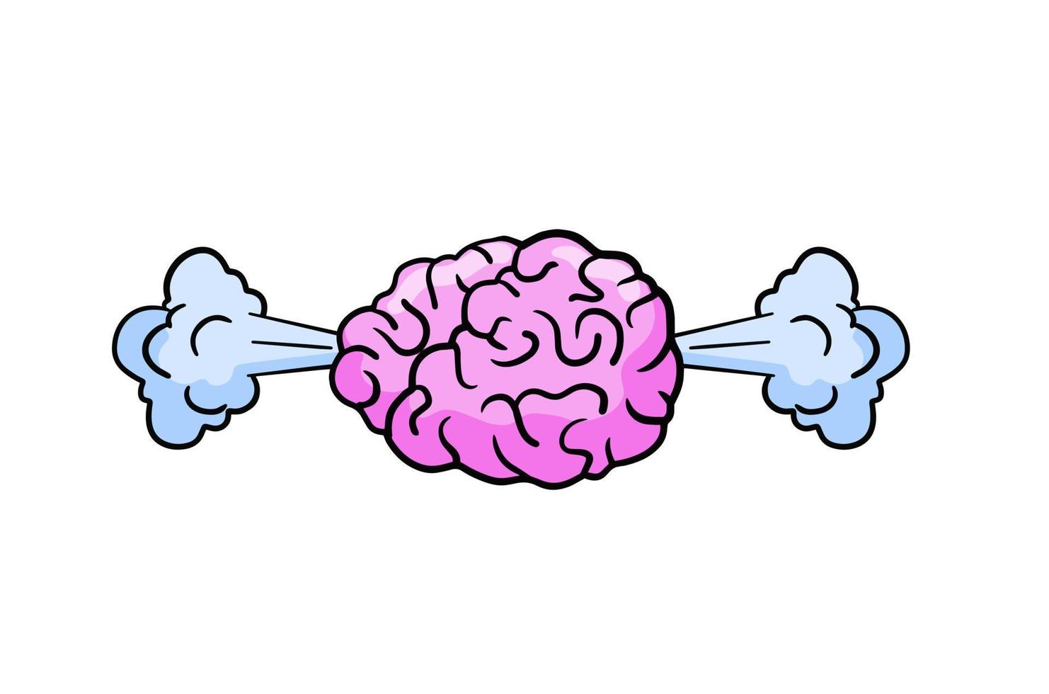 vapore a partire dal cervello. concetto di difficile opera, fatica e fatica. psicologico problema. Fumo a partire dal testa. mano disegnato scarabocchio cartone animato illustrazione vettore